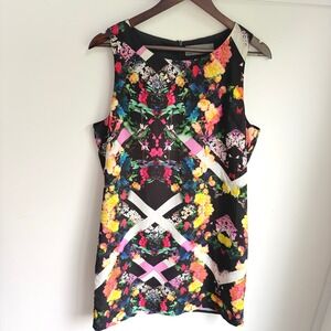 Wells Grace Floral Geometric Shift Dress Large Vibrant Sleeveless Colorful Mini